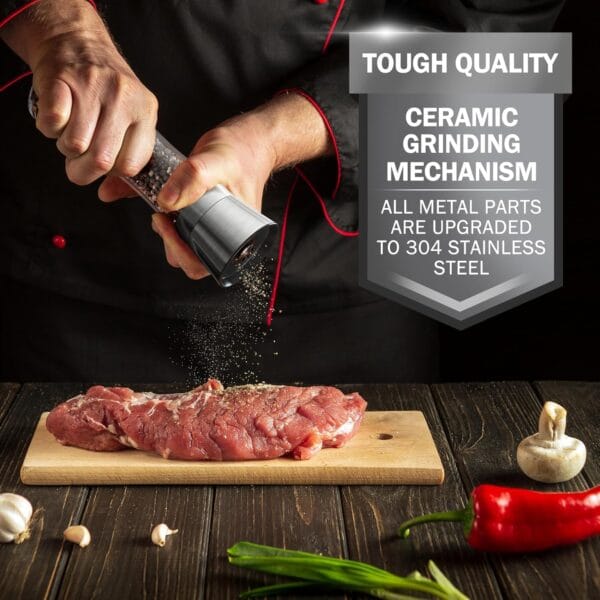 Home EC Premium Stainless Steel Sea Salt and Pepper Grinder Set of 2